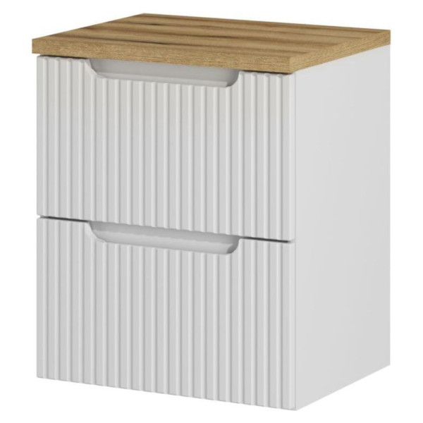 Nowoczesna Szafka pod Umywalkę 50 cm z Blatem Biała Ryflowana Dąb Evoke Coast NOVA WHITE Comad