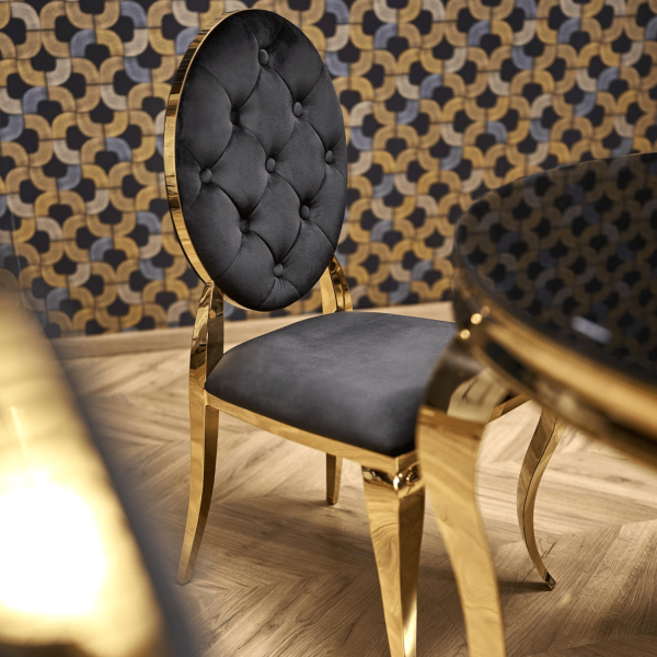 Krzesło Welurowe Modern Barock Do Salonu Glamour Czarne Złote Nogi K556 Halmar
