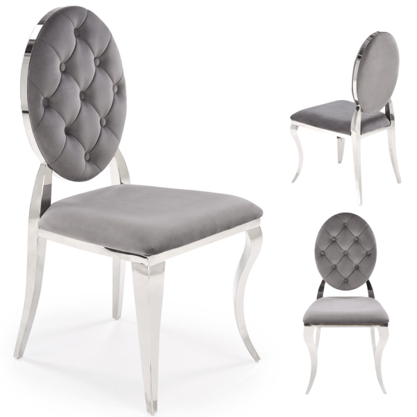 Krzesło Welurowe Modern Barock Do Salonu Glamour Szare Srebrne K555 Halmar