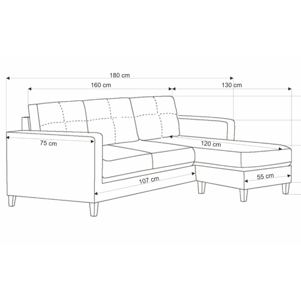 Kanapa Narożna Sofa Loft GERSON Popielata Szara Wymiary