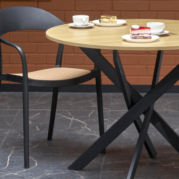 Stół Okrągły 100 cm EDGAR Dąb Złoty Czarny Loft Aranżacja Zbliżenie