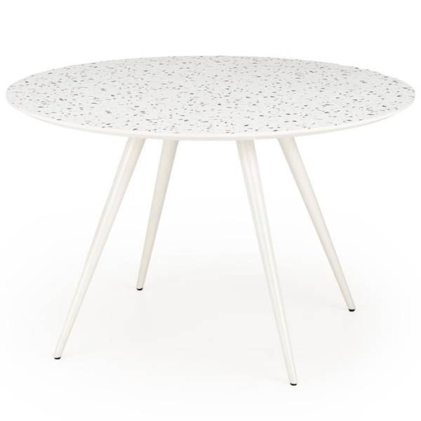 Stół Okrągły Nowoczesny 120 cm ARAMIS Lastryko Biały Lewy Front