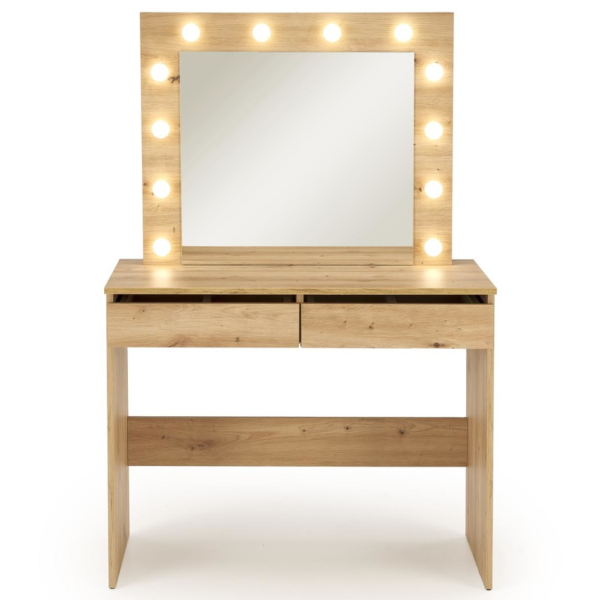 Toaletka z Lustrem, Oświetleniem LED, Szufladami HOLLYWOOD Dąb Artisan Front