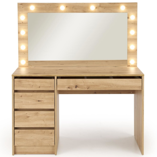 Toaletka z Oświetleniem LED z Szufladami z Lustrem Duża HOLLYWOOD XL Dąb Artisan Front