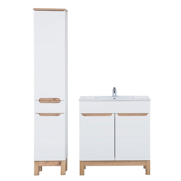 Szafka z Umywalką Wpuszczaną 80 cm Stojąca Szafka do Łazienki Alpejska Biel Nowoczesny Połysk BALI WHITE Comad
