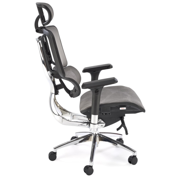 Fotel Obrotowy Ergonomiczny ETHAN Popielaty Czarny Siatka Halmar Bok Rozkładany Pochylony