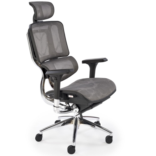 Fotel Obrotowy Ergonomiczny do Biurka ETHAN Popielaty Czarny Siatka Halmar Prawy Front