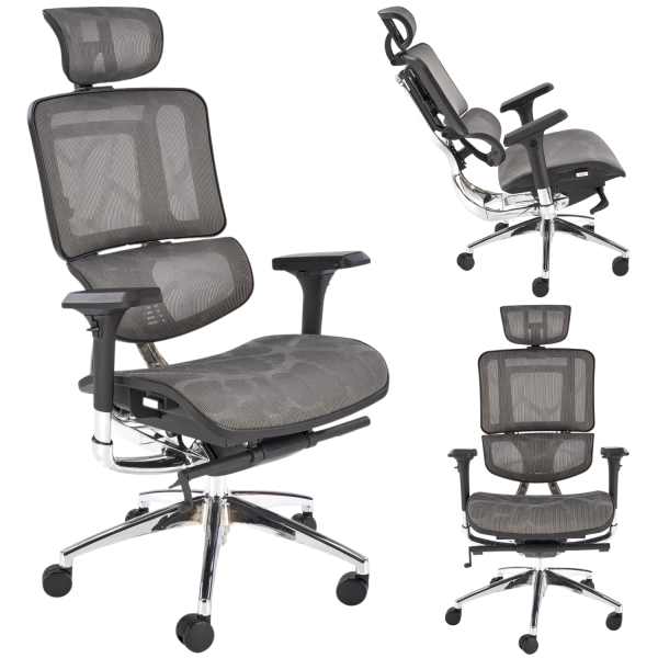 Fotel Obrotowy Ergonomiczny ETHAN Popielaty Czarny Siatka Halmar