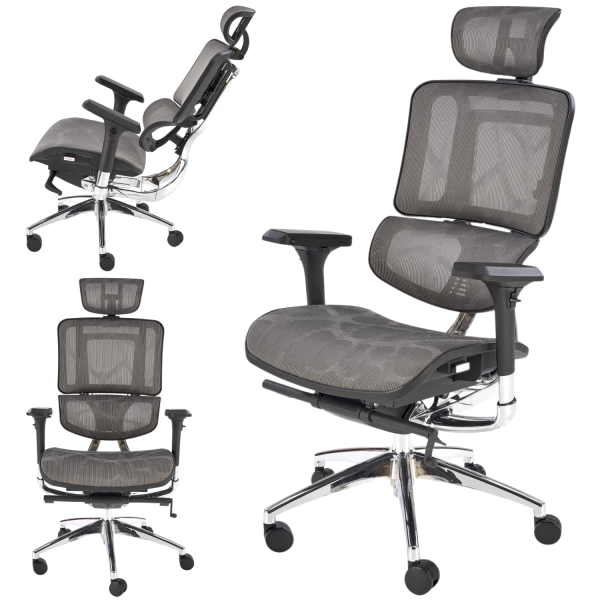 Fotel Obrotowy Ergonomiczny ETHAN Popielaty Czarny Siatka Halmar Miniatura Lewy Front