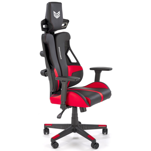 Fotel Obrotowy Gamingowy Skórzany NITRO Czarny Czerwony Prawy Front