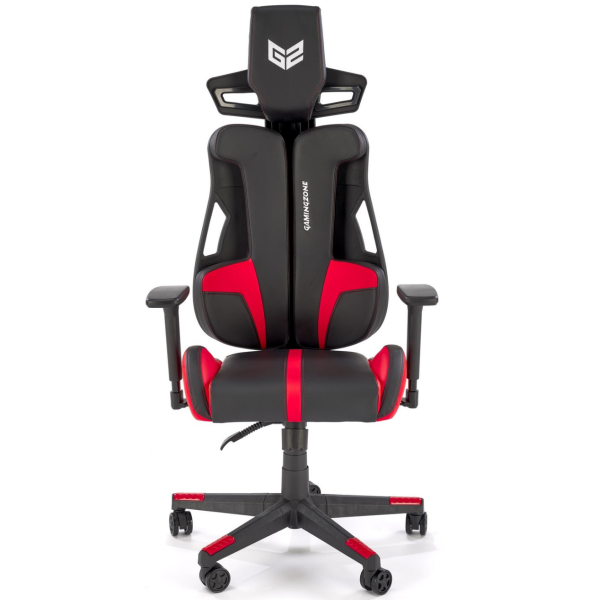 Fotel Obrotowy Gamingowy Skórzany NITRO Czarny Czerwony Front