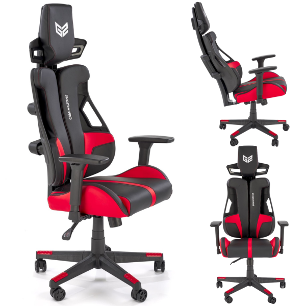 Fotel Obrotowy Gamingowy Skórzany NITRO Czarny Czerwony