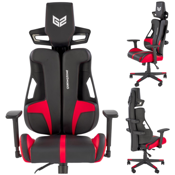 Fotel Obrotowy Gamingowy Skórzany NITRO Czarny Czerwony Miniatura