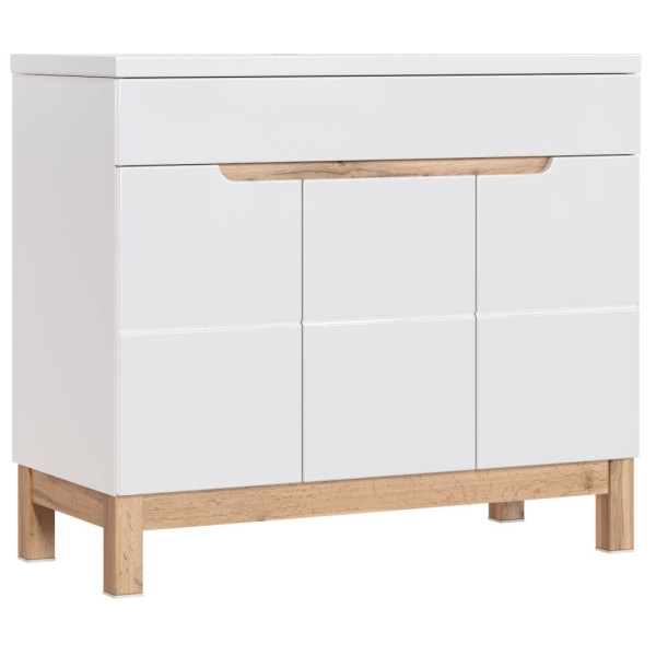 Nowoczesne Meble Łazienkowe 100 cm Nowoczesny Komplet Alpejska Biel Połysk BALI Comad