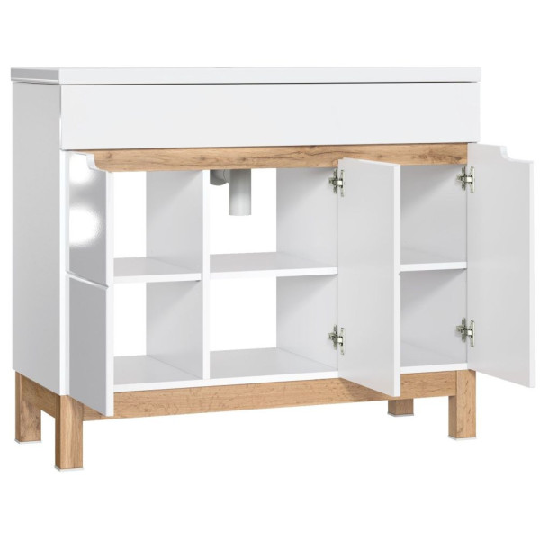 Nowoczesne Meble Łazienkowe 100 cm Nowoczesny Komplet Alpejska Biel Połysk BALI Comad