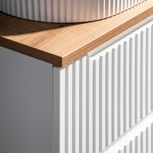 Nowoczesna Szafka pod Umywalkę 50 cm z Szufladami Ryflowana Wisząca Matowa Biała NOVA WHITE Comad