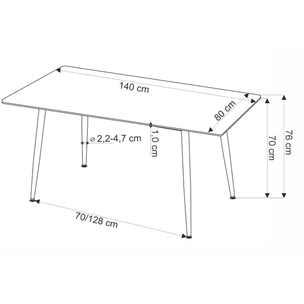 Stół Nowoczesny 140 cm EMILIO Biały Marmur Czarny Wymiary