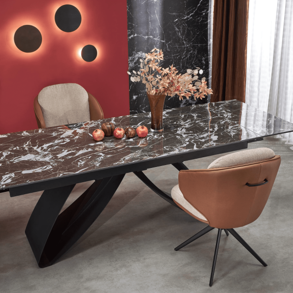Stół Rozkładany 180-260x90 cm HILARIO Czarny Marmur Aranżacja Jadalnia