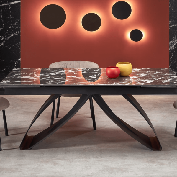 Stół Rozkładany 180-260x90 cm HILARIO Czarny Marmur Aranżacja Jadalni