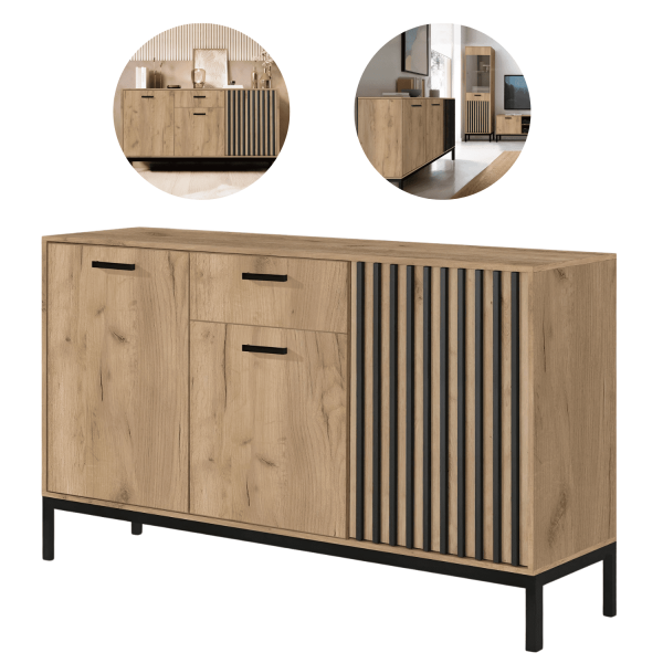 Komoda Lamele LAMINO KM-1 Dąb Craft Czarna Loft
