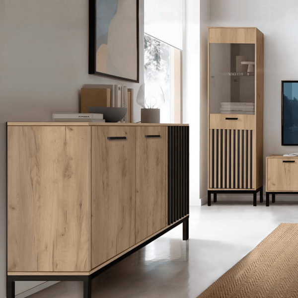 Komoda Lamele LAMINO KM-1 Dąb Craft Czarna Loft Aranżacja