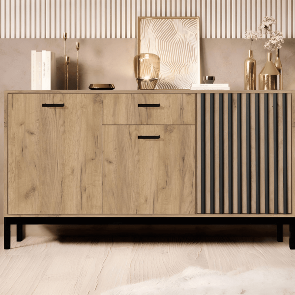 Komoda Lamele LAMINO KM-1 Dąb Craft Czarna Loft Front