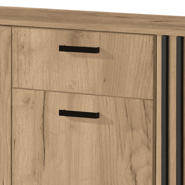 Komoda Lamele LAMINO KM-1 Dąb Craft Czarna Loft Zbliżenie z Szufladami