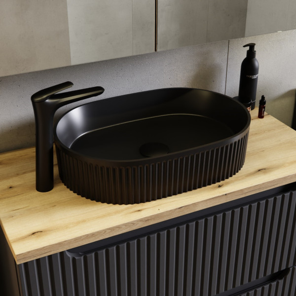 ❤️ Umywalka Nablatowa 48 cm Owalna Ceramiczna Czarna BEYOND 5 COMAD ⭐️