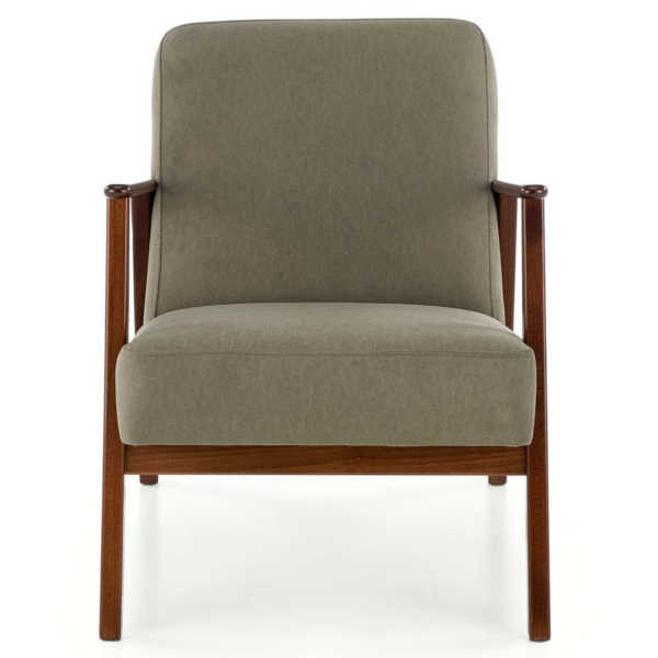Fotel Drewniany Tapicerowany MILANO 1S Oliwkowy Front