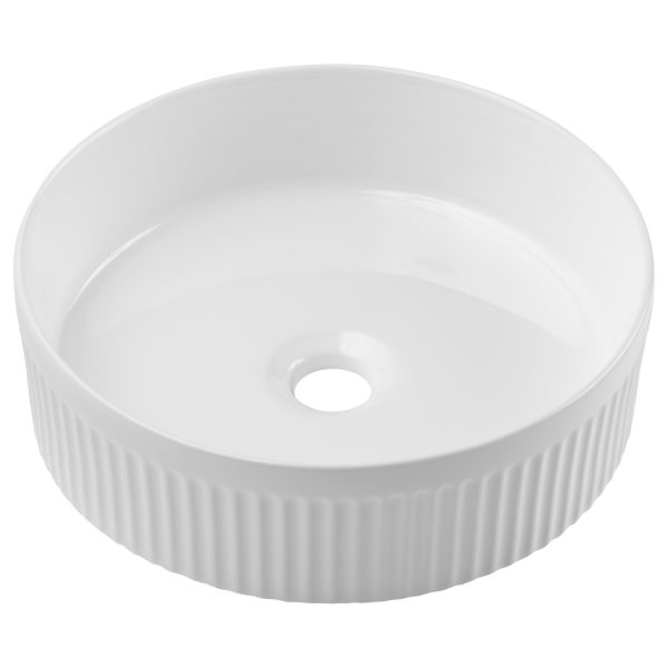 Nowoczesna Umywalka Nablatowa Okrągła 36 cm Ceramiczna Mała do Łazienki Biała Błyszcząca BEYOND 2 Comad