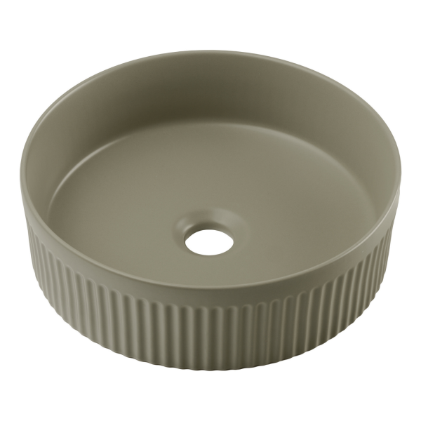 Zielona Umywalka Nablatowa Okrągła 36 cm Oliwkowa Matowa Ceramiczna BEOYOND 2 Comad