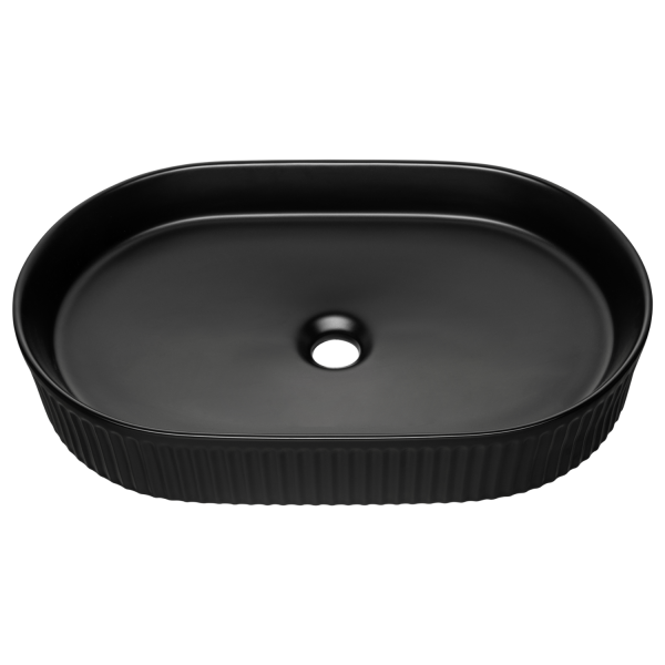 Nowoczesna Umywalka Nablatowa 56 cm Owalna Ceramiczna Ryflowana Czarna Matowa BEYOND 3 COMAD