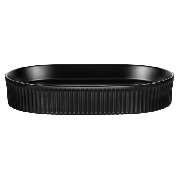 Nowoczesna Umywalka Nablatowa 56 cm Owalna Ceramiczna Ryflowana Czarna Matowa BEYOND 3 COMAD
