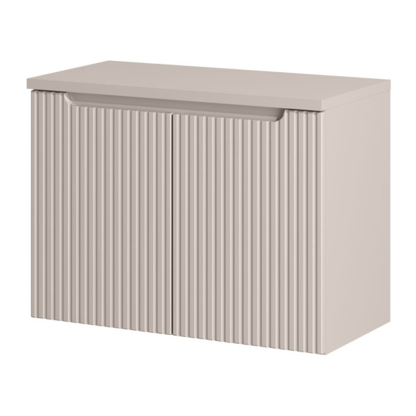 Wisząca Szafka pod Umywalkę z Baltem 80 cm Ryflowana 2 Drzwiowa do Łazienki Boho Beżowy NOC