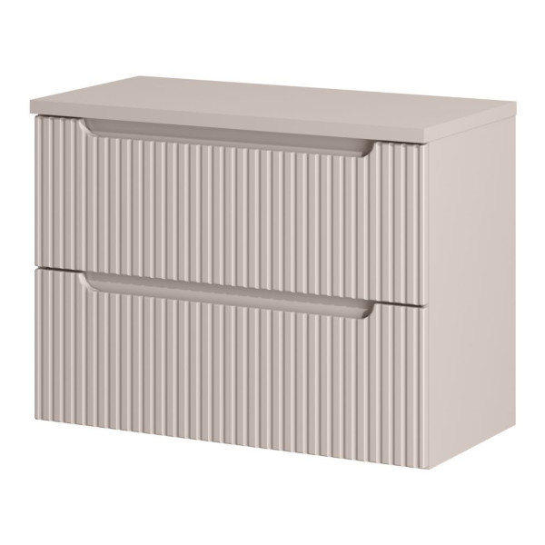 Szafka pod Umywalkę z Blatem 80 cm Ryflowana z Szufladami do Łazienki Boho Beżowy Mat NOC