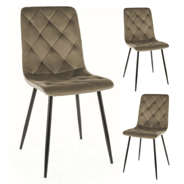 Tapicerowane Krzesło Welurowe do Jadalni Salonu Pikowane Oliwkowe VAMPI