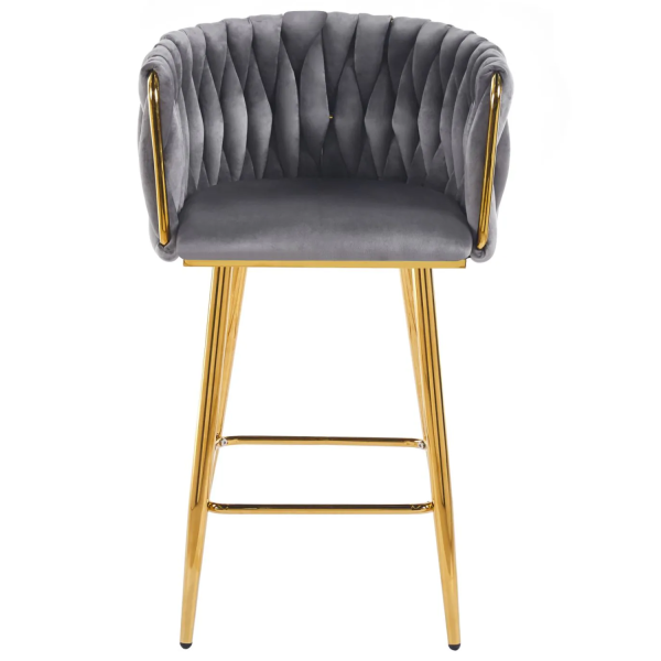 Krzesło Barowe Glamour Szare Złote Nogi Furnitex Front