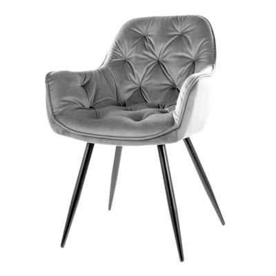 Pikowane Krzesło Tapicerowane Z Podłokietnikami Welurowe do Salonu Jadalni Szare VELLA