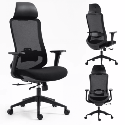 Ergonomiczny Fotel Biurowy Obrotowy Siatka Tapicerowany do Biura Gabinetu Szary EXENTO