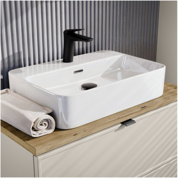 Umywalka Nablatowa Ceramiczna 55 cm Mała Biała Prostokątna Połysk TRUST 2 COMAD