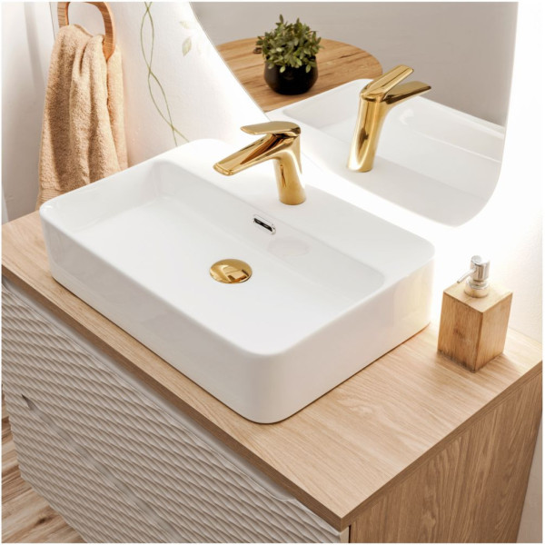 Umywalka Nablatowa Ceramiczna 55 cm Mała Biała Prostokątna Połysk TRUST 2 COMAD
