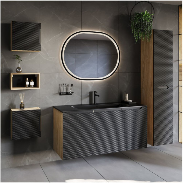 Lustro Owalne do Łazienki w Ramie Czarne LED 90 cm Podświetlane APOLLO 2 COMAD
