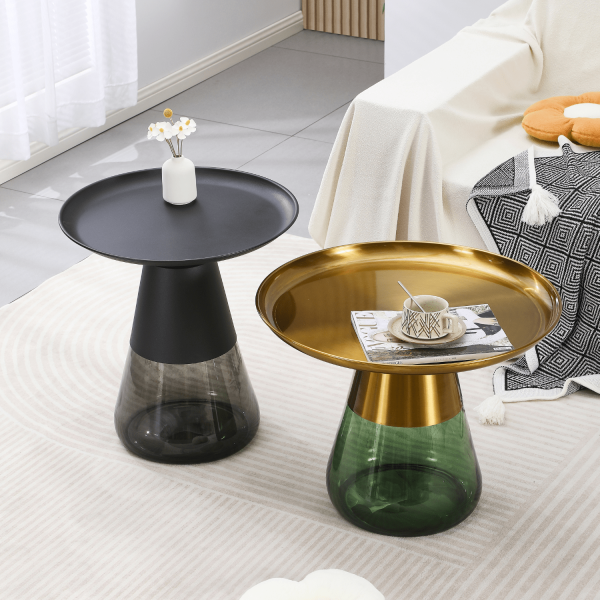 Wysoki Stolik Nowoczesny Okrągły do Salonu Sypialni Glamour Różowy Złoty TIFFANY S