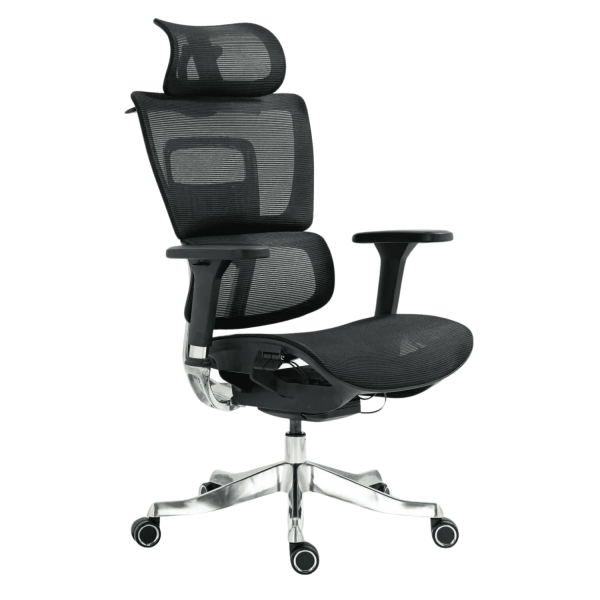 Ergonomiczny Fotel Biurowy Obrotowy do Komputera Biurka Siatka Czarny Aluminiowy VICTORY+