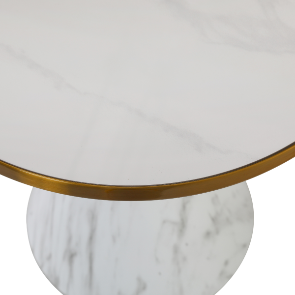 Nowoczesny Stolik Kawowy Okrągły Ceramiczny Marmurowy do Salonu Glamour Złoty Biały Marmur TALBI