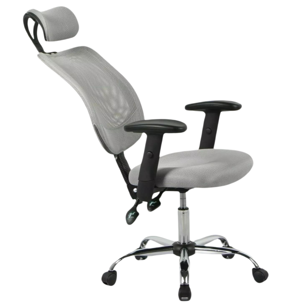 Tapicerowany Fotel Biurowy Ergonomiczny Obrotowy do Biurka Gabinetu Biura Siatka Szary TROX