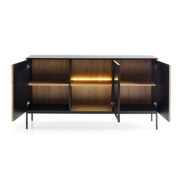 Ryflowana Komoda do Salonu Laminowana Led Trzydrzwiowa Metalowe Nogi Dąb Wotan SENTO