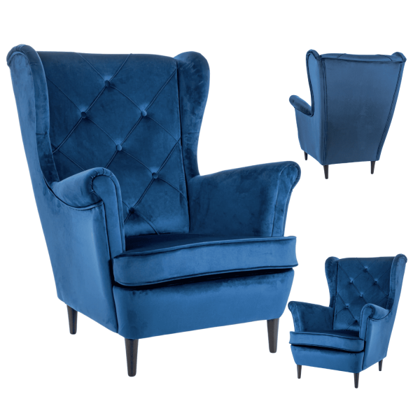 Jednoosobowy Fotel Welurowy Pikowany Wypoczynkowy Granatowy do Salonu Loft FRANSI