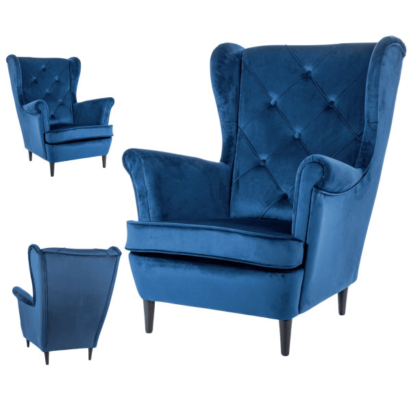 Jednoosobowy Fotel Welurowy Pikowany Wypoczynkowy Granatowy do Salonu Loft FRANSI