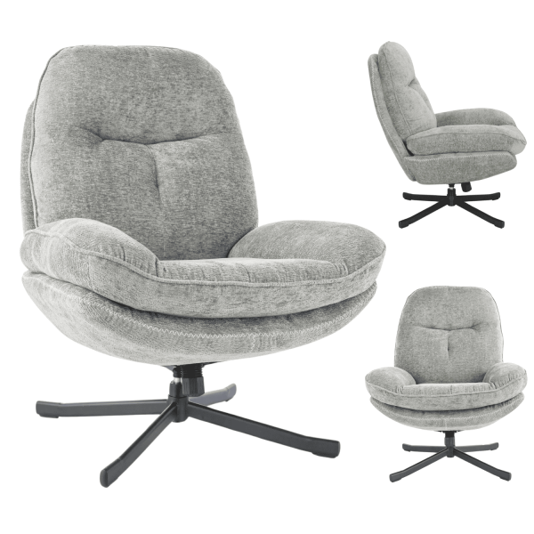 Wypoczynkowy Fotel Obrotowy Jednoosobowy Szary do Salonu Loft KRISTIN